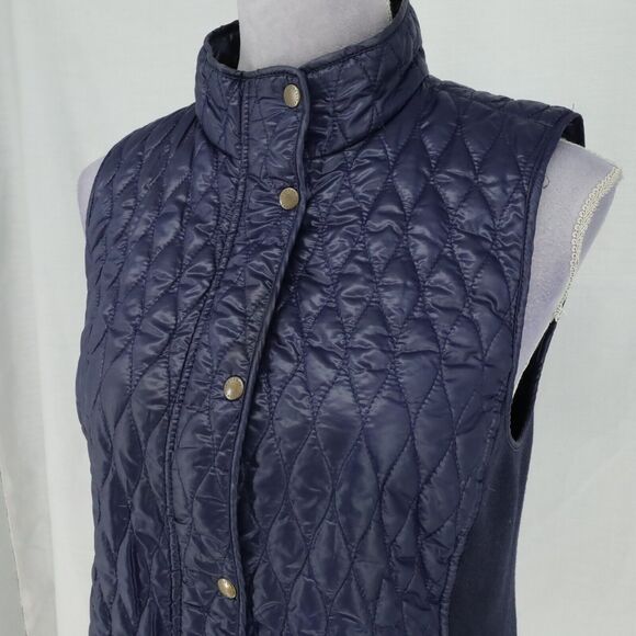 Talbots Puffer Vest Petites MP PM Navy Blue Quilted Full Zip Snaps Pockets - Picture 9 of 16